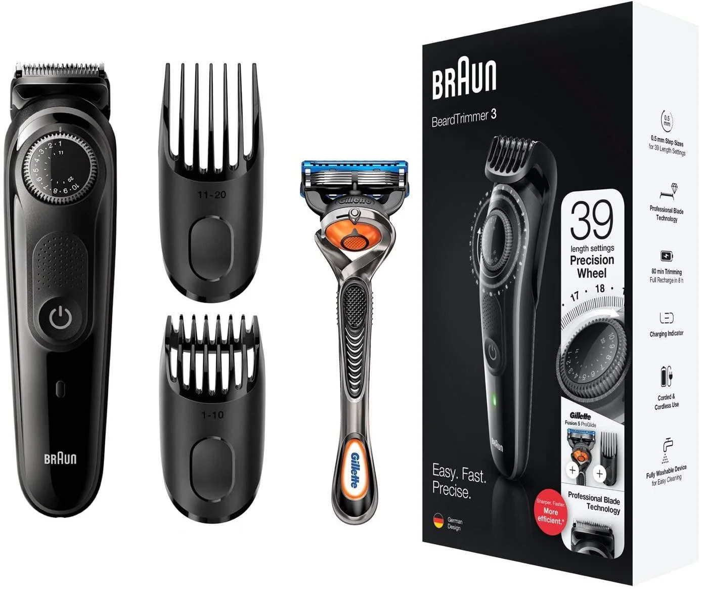 Braun trimer za bradu BT3242 Bežični, Vrijeme rada (maks.) 80 min, Broj koraka za podešavanje duljine 39, Broj glava/oštrica brijača 1, Crna Braun BT3242 Prirezovalnik brade - Slika 1